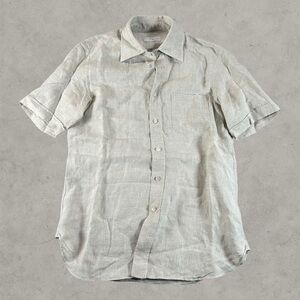 Wolf Vs Goat Shirt Mens 39 15.5 Tan Short Sleeve 100% Linen Made Italy Button Up